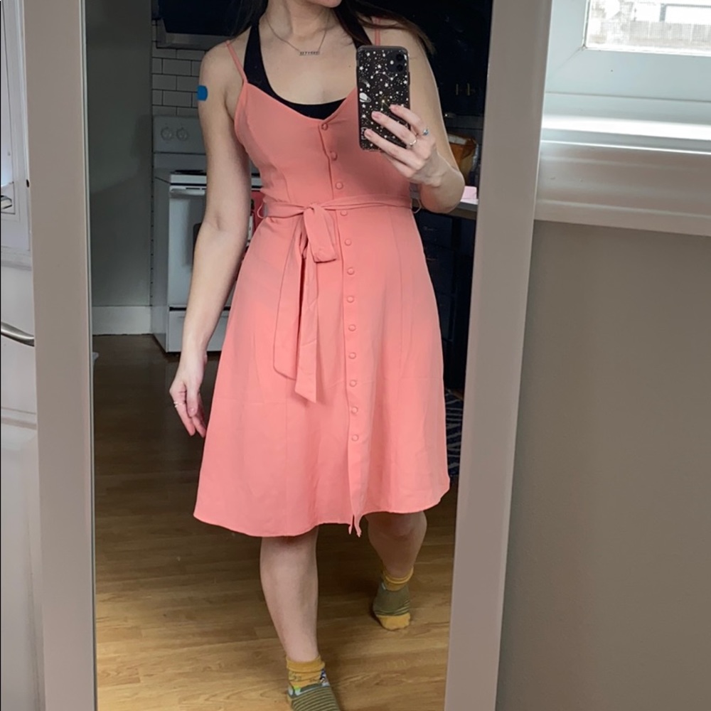 Coral Retro Dress with Tie Waist